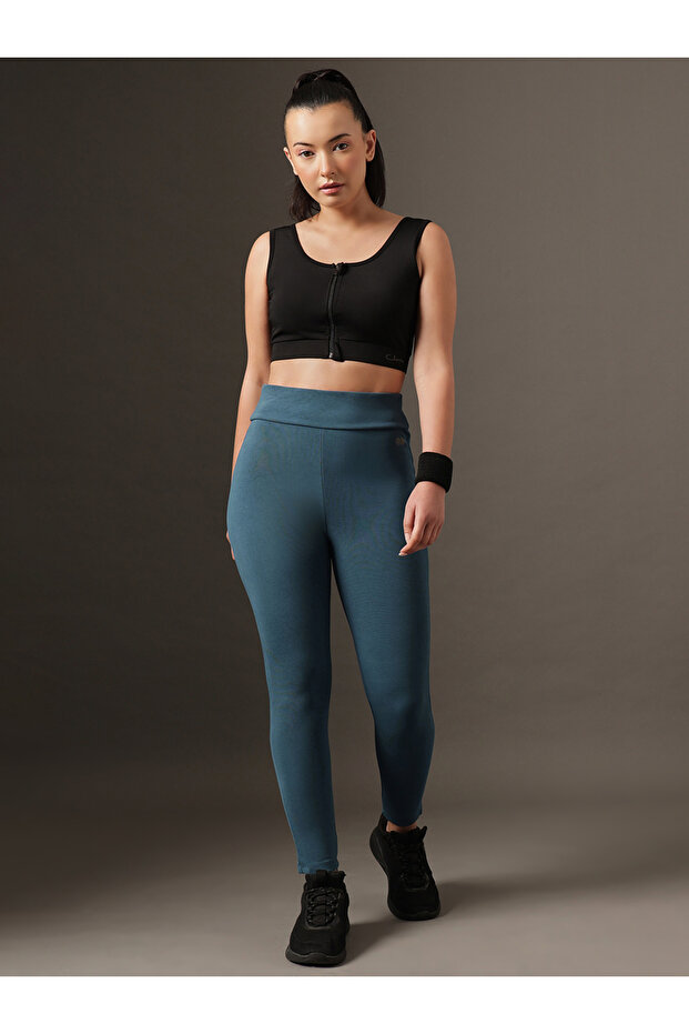 Teal Solid High-Rise Textured Activewear Leggings