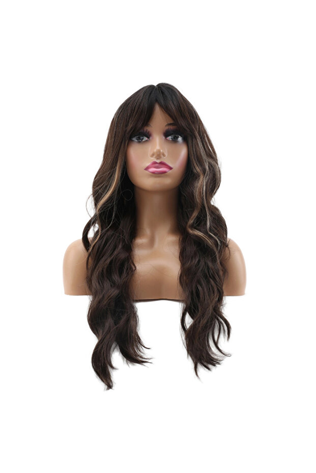 Daalı Long Perçemli Fiber Sen Wig / Caramel Shiny Dark Brown