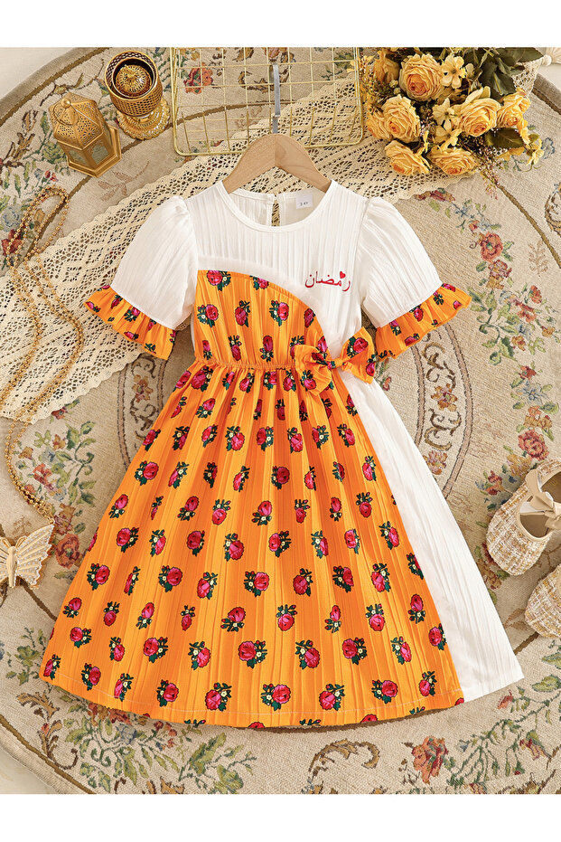 Girls Textured Floral Print Dress