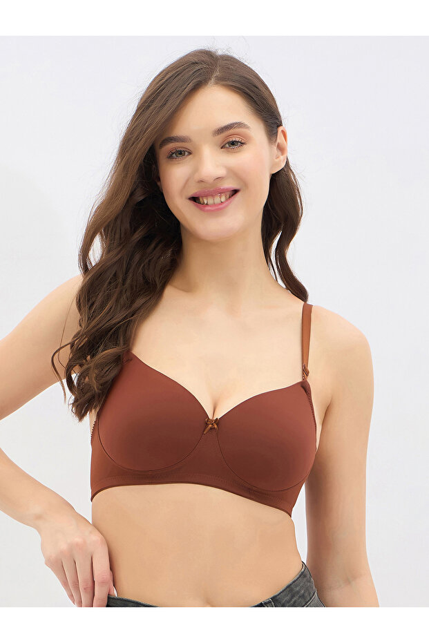 Brown Padded Non-Wired Full Coverage T-shirt Bra
