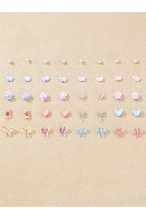 Set of 20 - Butterfly and Heart Stud Earrings