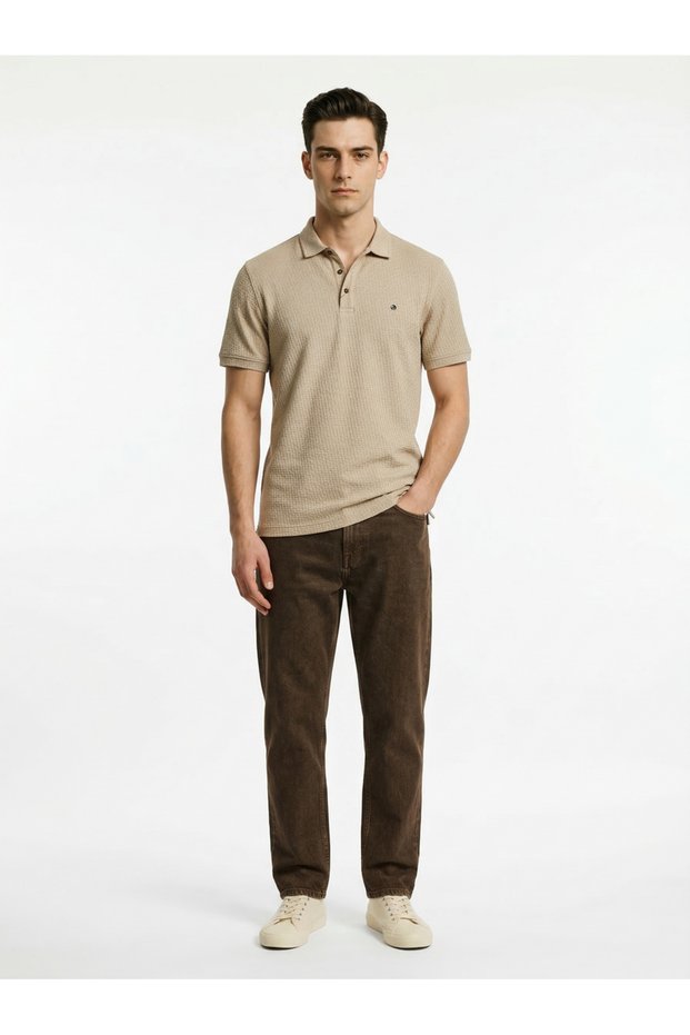 Beige Jacquard Structured Polo
