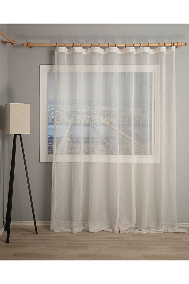Natalie Beige Custom Size Tulle Curtain 180X250 1X3 Pleat