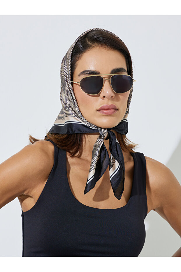 Brown Checked Head Scarf