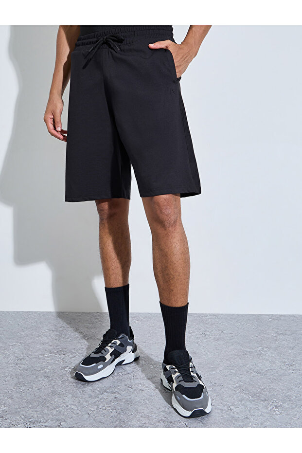 Black Activewear Sports Shorts with Drawstring