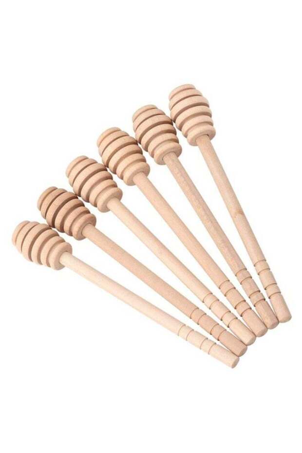 6PCS Classic Wooden Honey Dipper with Grooved Head