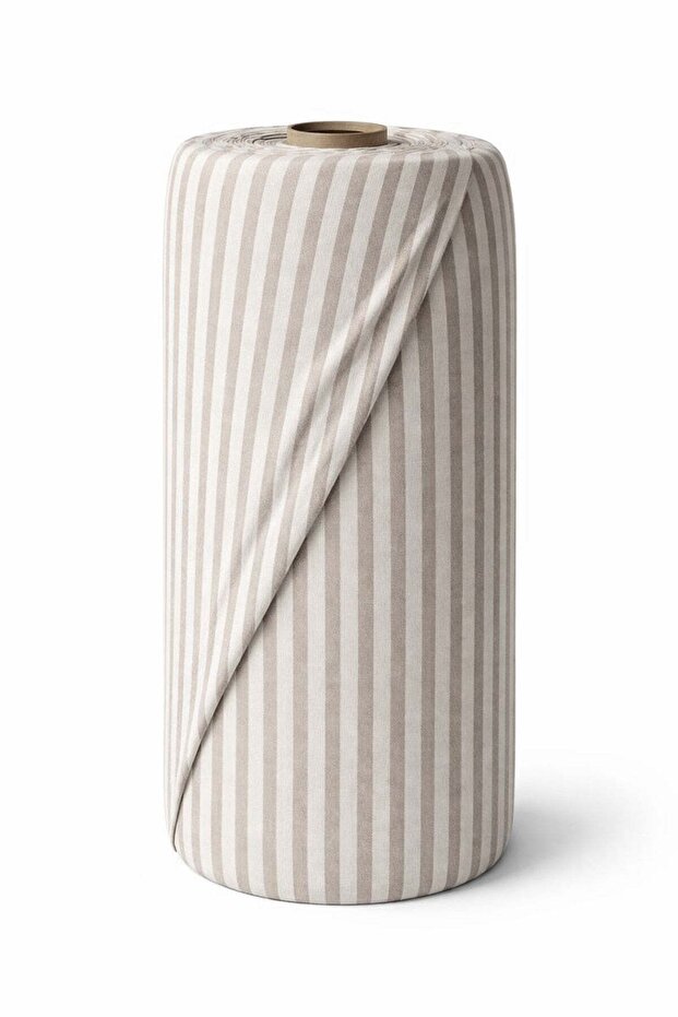 Striped Washed Linen Look 100% Cotton Fabric 235 cm Beige