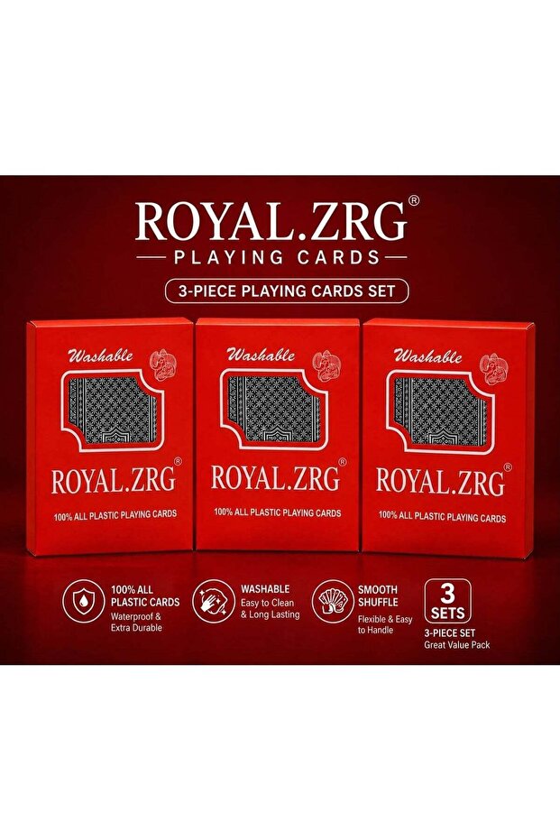 مجموعة بطاقات لعب بلاستيكية 100% من رويال ZRG، ثلاث قطع - مجموعة واحدة مقاومة للماء وقابلة للغسل، بطاقات بوكر متينة