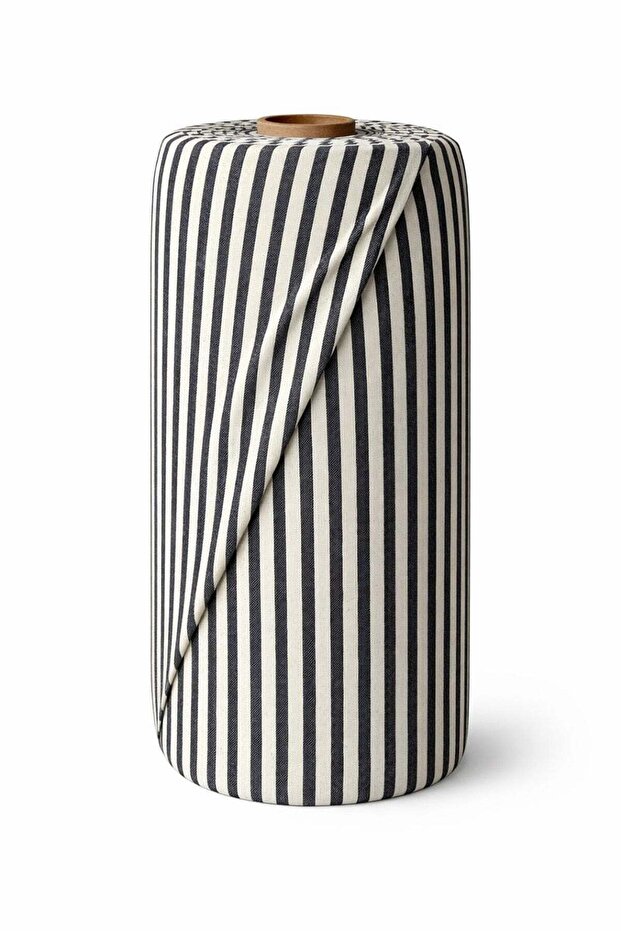 Striped Washed Linen Look 100% Cotton Fabric 235 cm Black