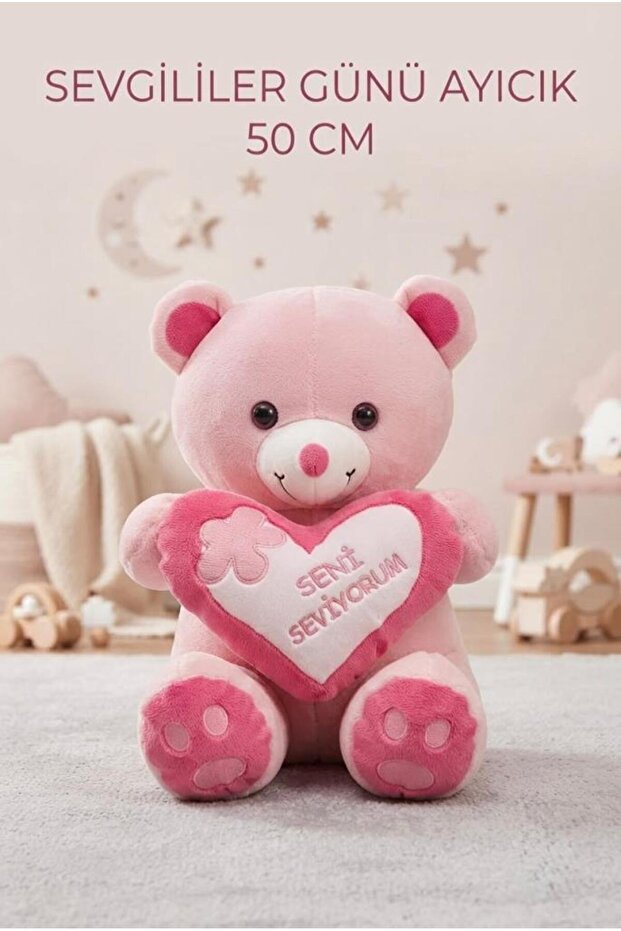 Pink Plush Bear with Heart 50cm Cute and Comfortable: Plush Sleeping Pillow and Hugging Companion Decorative Toy