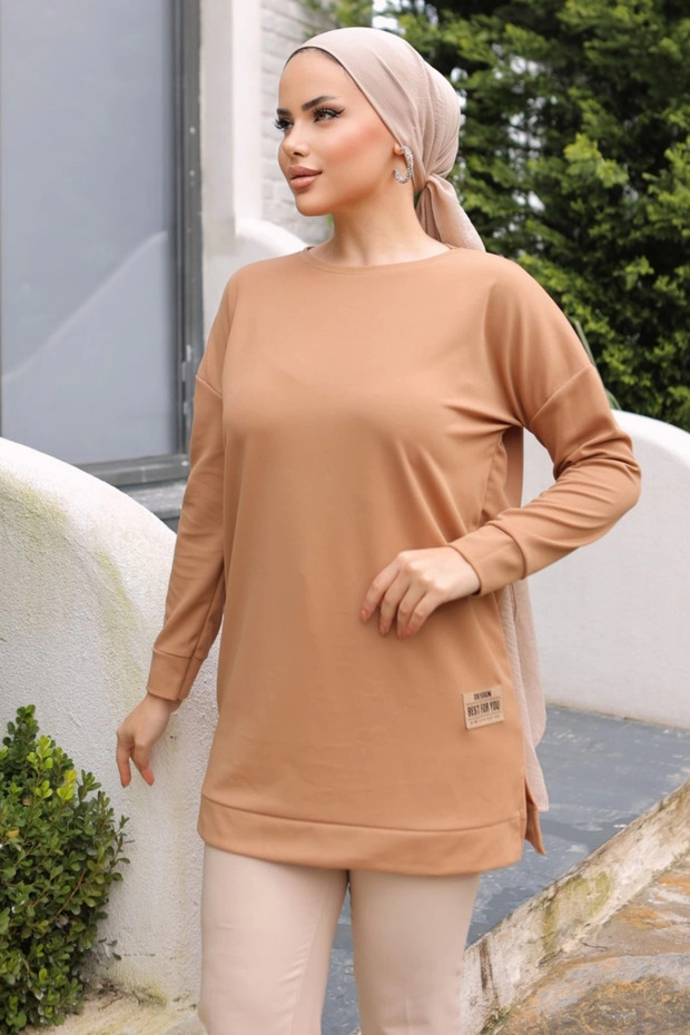 New style beige embroidered detail tunic 10020