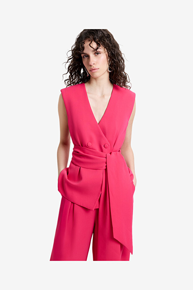 Women's Peony Pink Tiana Self Tie Waistcoat