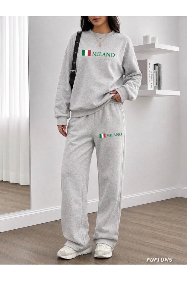 Milano Printed Women's Cropped Crewneck Bottom/Upper Tracksuit Set
