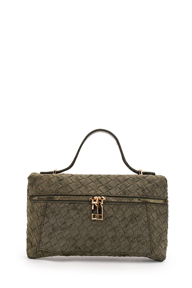 Double Zippered Fixed Strap Baguette Women's Crossbody Bag Newa Suede Khaki