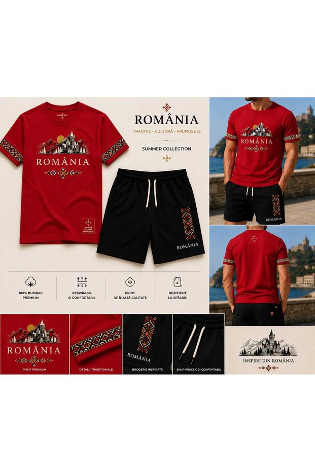 Carpatia Men's Summer T-Shirt & Shorts Set Romanian Heritage Collection