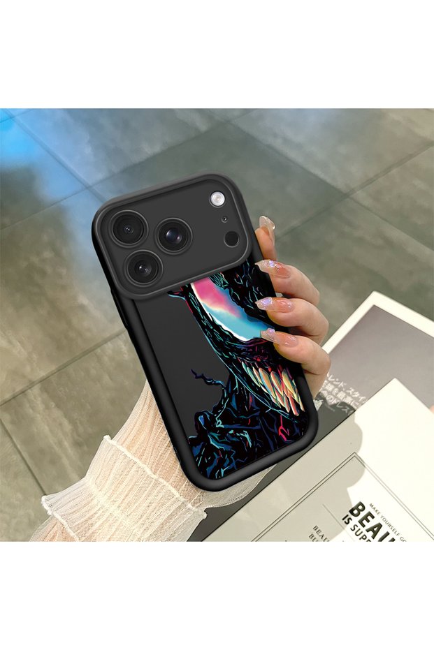 iPhone 17 Pro Max Compatible Black Silicone Shockproof Venom Case with Camera Protection