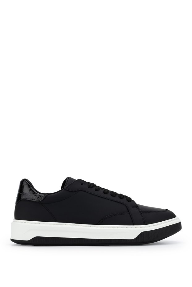 Men's Genuine Leather Black Sneakers & Sports Shoes