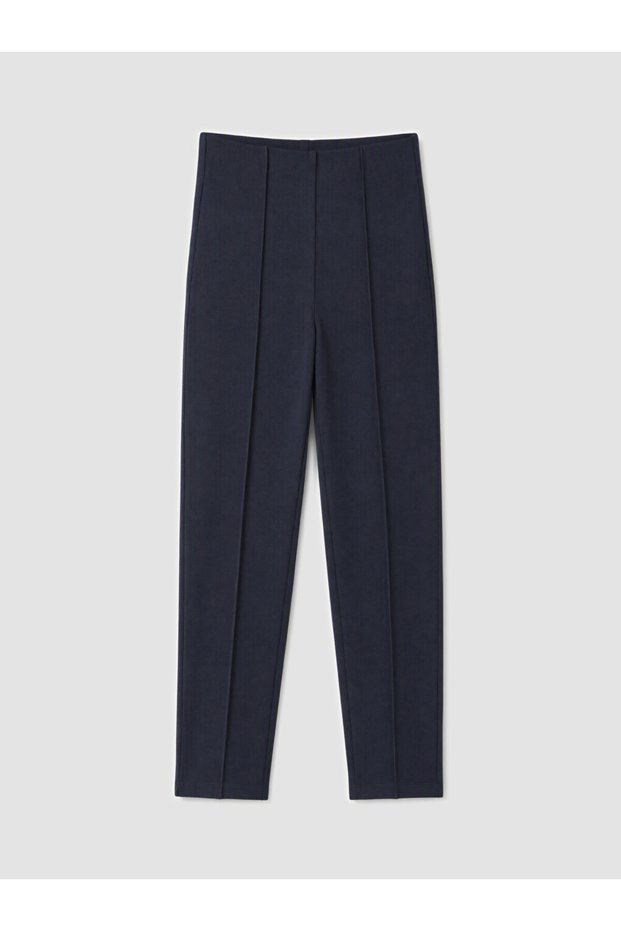 Navy Blue High Waist Slim Fit Women's Trousers