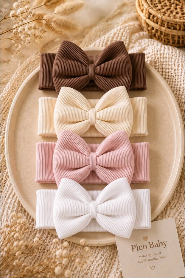 Baby Girl & Child Bowknot Bandana Set of 4 (Brown/Cream/Dry Rose/White)