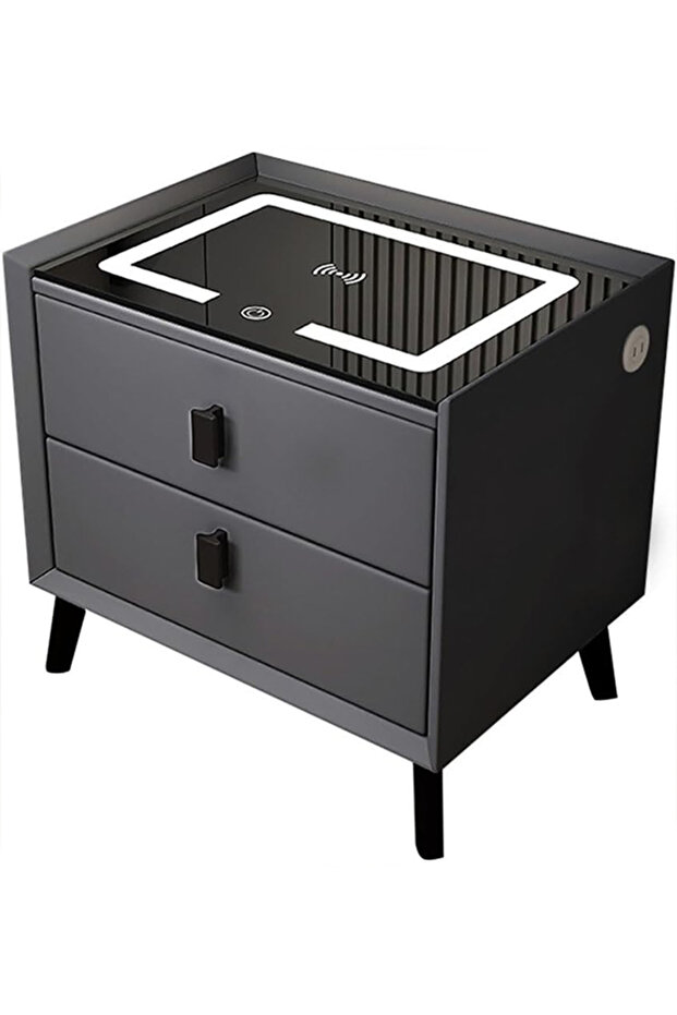 Smart Nightstand with Wireless Charging Station, LED Light & USB Port, Modern 2‑Drawer Bedside Cabinet, Storage Side Table for Bedroom Home Furniture