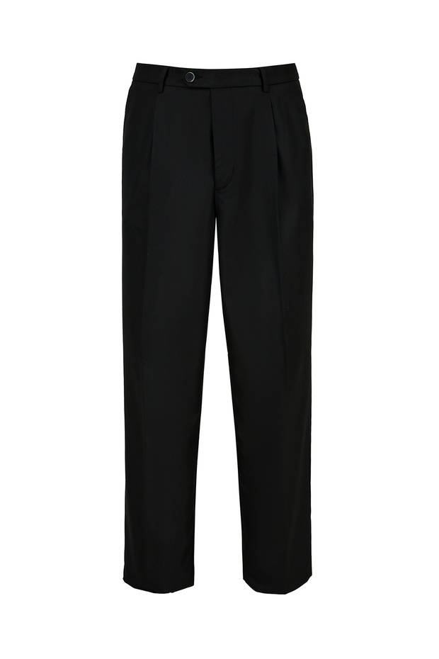 Straight Wide Leg Side Pocket Pleated Lycra Canvas / Chino Trousers