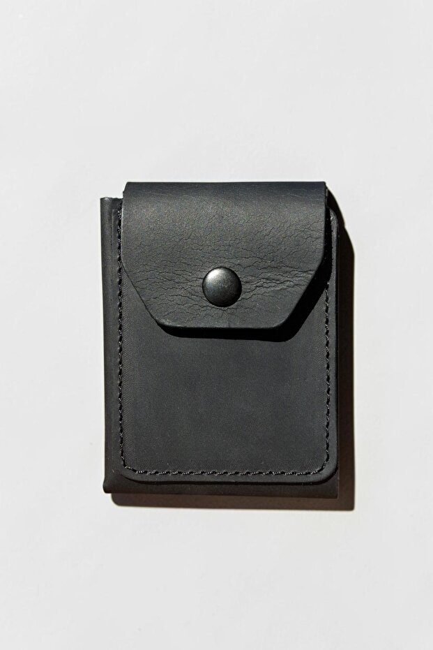 Men's Wallet Genuine Leather Handmade Card Holder with Cash Compartment Black