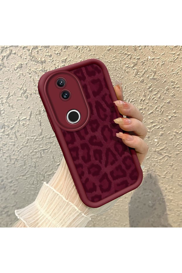 Vivo V50 Compatible High Quality Burgundy Leopard Print Soft Silicone Protective Case