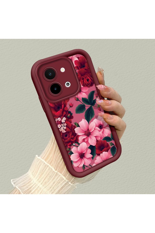 Vivo Y28 4g Compatible Pink Floor Live Color Flower Pattern Shock Resistant Silicone Case