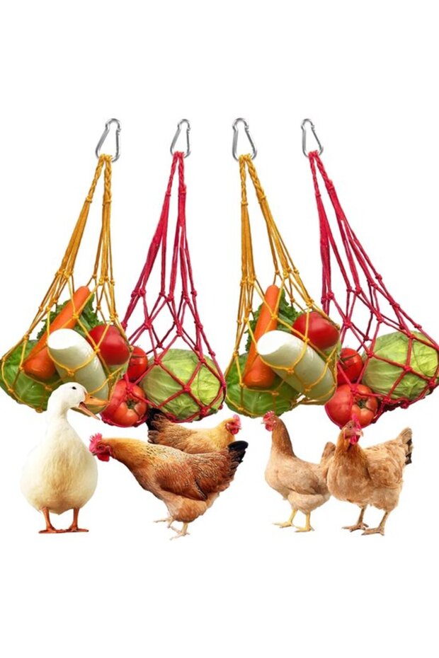 4 chicken skewers, hanging.