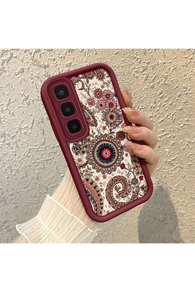 Infinix Hot 60 Pro Plus Compatible Retro Ethnic Floral Print Shock-Absorbing Daily Protective Case