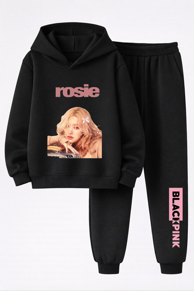 Rose from Blackpink Printed 3-Yarn Quality Sweatshirt and Sweatpants Kids' Top-Bottom Set
