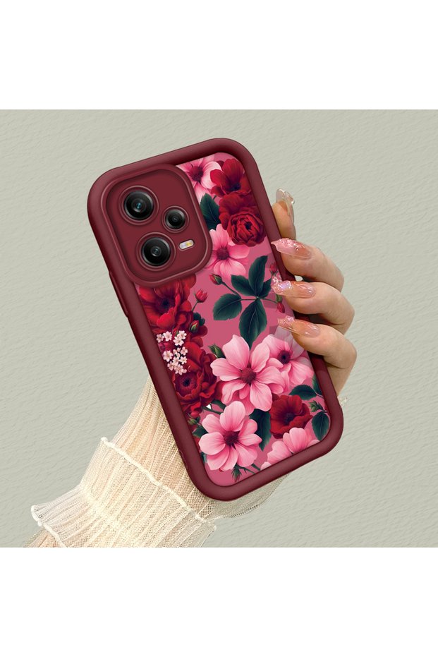Redmi Note 12 Pro 5g Compatible Pink Floor Live Color Flower Pattern Shock Resistant Silicone Case