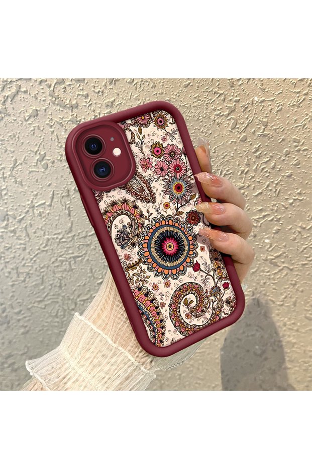 iPhone 12 Compatible Retro Ethnic Floral Print Shock-Absorbing Daily Protective Case