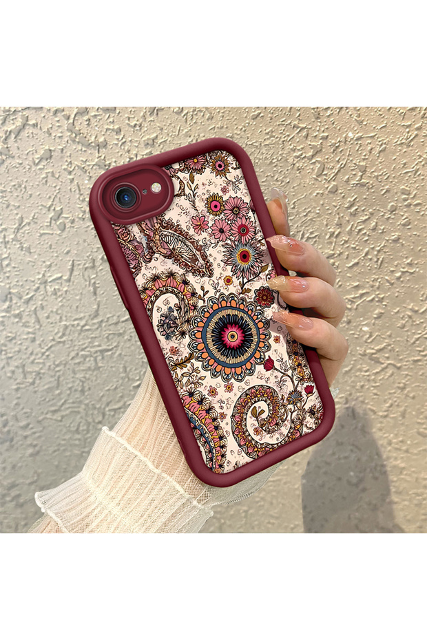 iPhone 7/8/Se 2020 2022 Compatible Retro Ethnic Floral Print Shock-Absorbing Daily Protective Case