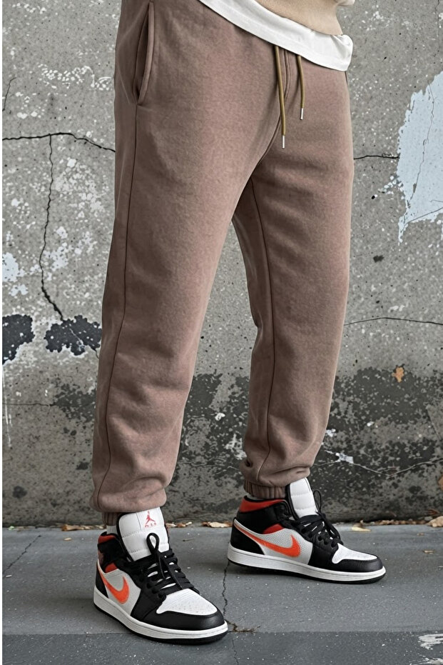 Men's Regular Sweatpants with Elastic Cuffs, 3 Thread Count, Ribbed, Winter Style