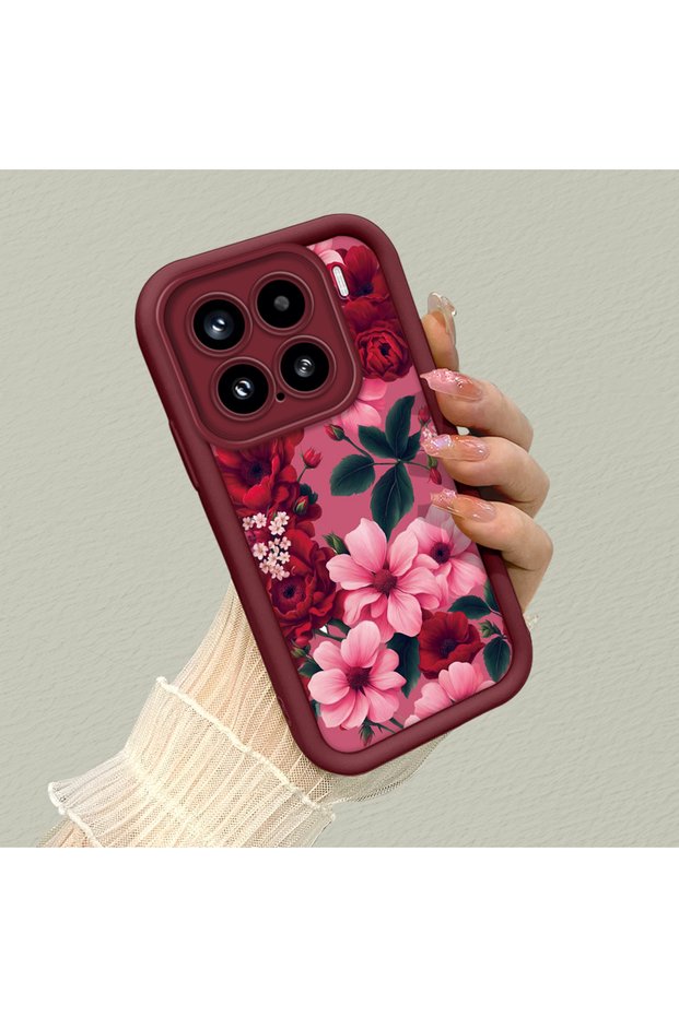 Mi 15 5g Compatible Pink Ground Vivid Color Flower Pattern Shockproof Silicone Case
