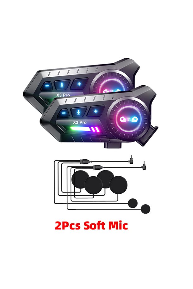 2PCS Soft Mic X3 Pro Motorcycle Helmet Bluetooth Headset 2-Riders Intercom 1000M Wireless 6.0 IPX6 W