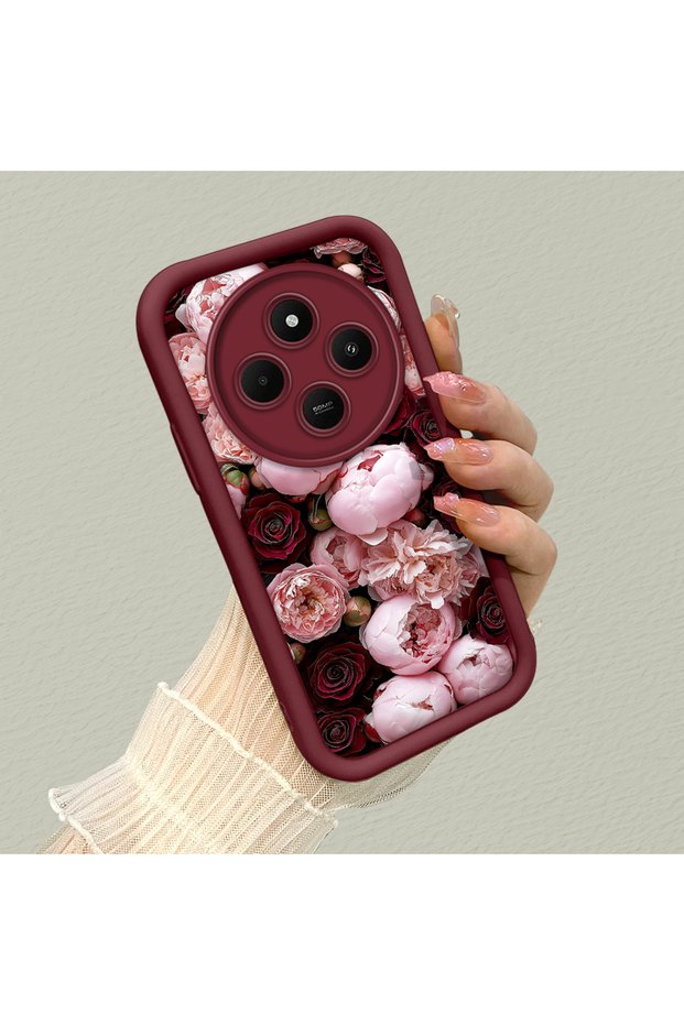 Redmi A4 Compatible Shock-Absorbing Silicone Case with Abundant Floral Vintage Rose Print