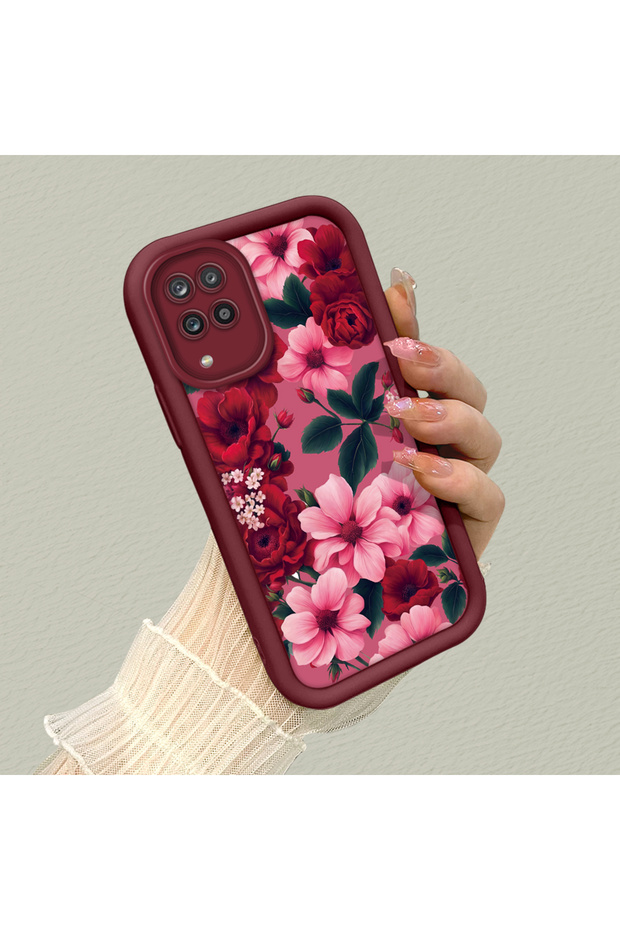 Samsung Galaxy A12/M12 Compatible Pink Floor Live Color Flower Pattern Shock Resistant Silicone Case
