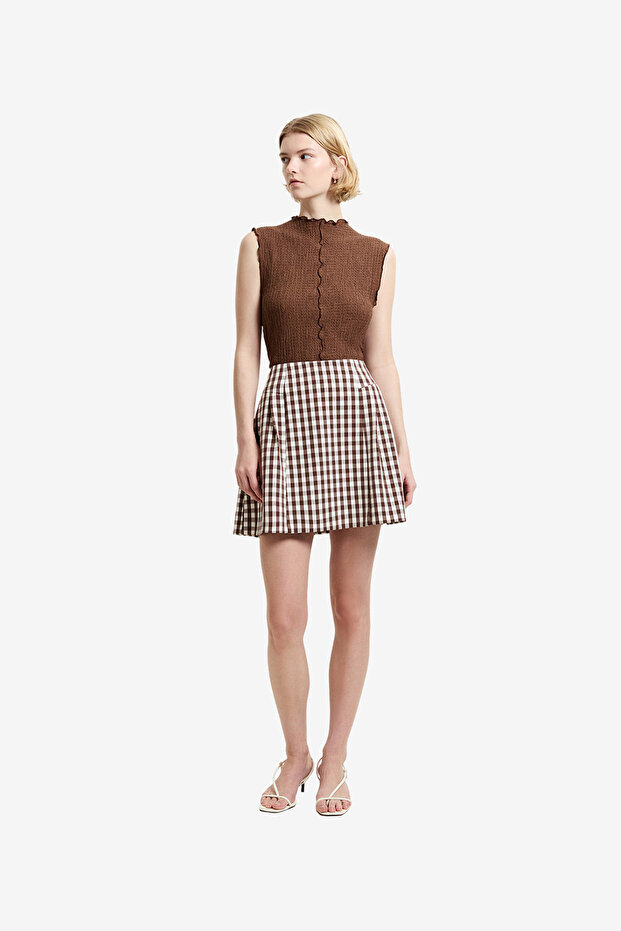 Women's Espresso Brown Chec Lexi Suiting Mini Skirt