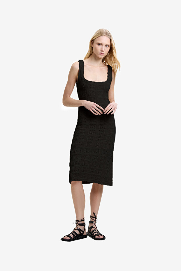 Women's Nellis Square Neck Cream Crochet Knit Midi Dress