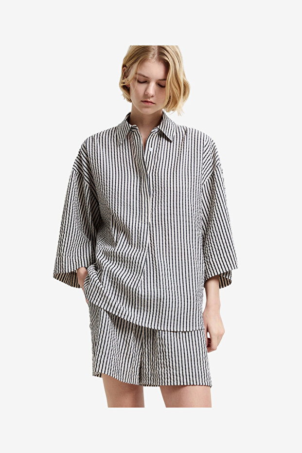 Women's Lia Seersucker Monochrome Striped Relaxed Shirt