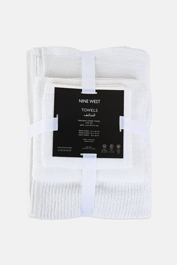 3 Pcs Textured Premium Bath Towel, White