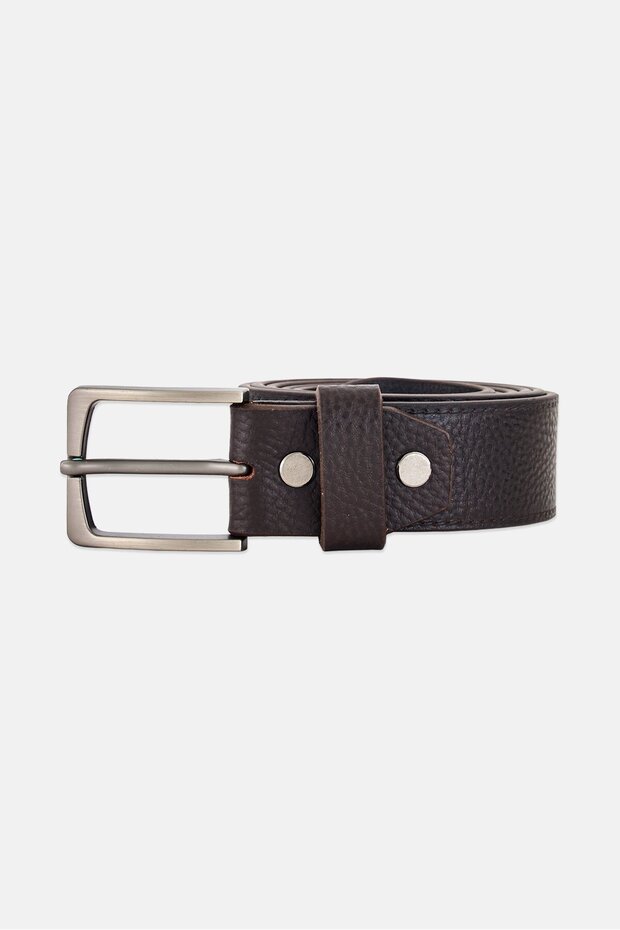 Men Genuine Leather Semi Formal Pin Buckle Belt, Brown