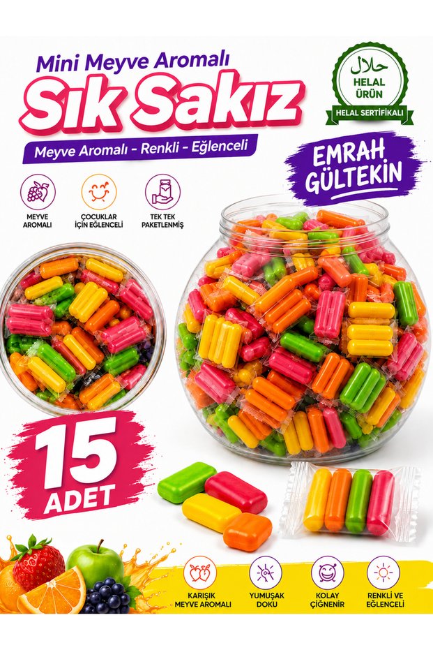 Mini Fruit-Flavored Chewing Gum 15 Packs of Mixed Fruit-Flavored Soft Chewable Gum