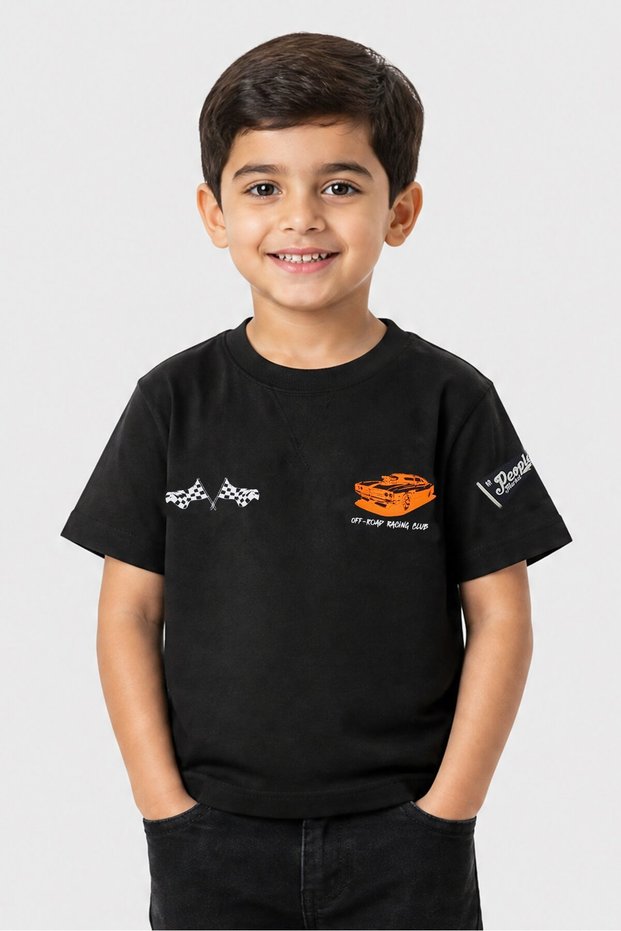 Kids Boy Graphic Print Short Sleeve T-Shirt, Black