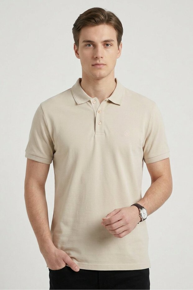 Jeans Men Regular Fit Brand Logo Short Sleeve Polo Shirt, Beige