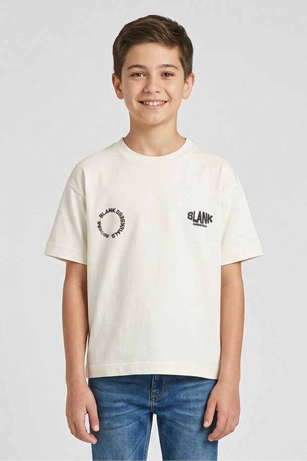 Kids Boy Short Sleeve Brand Logo T-Shirt, Off White