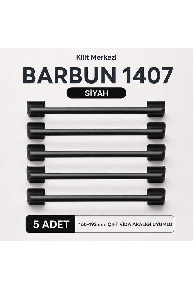 Barbun 1407 5-Piece Furniture Cabinet Handle 160–192 mm Double Screw Spacing