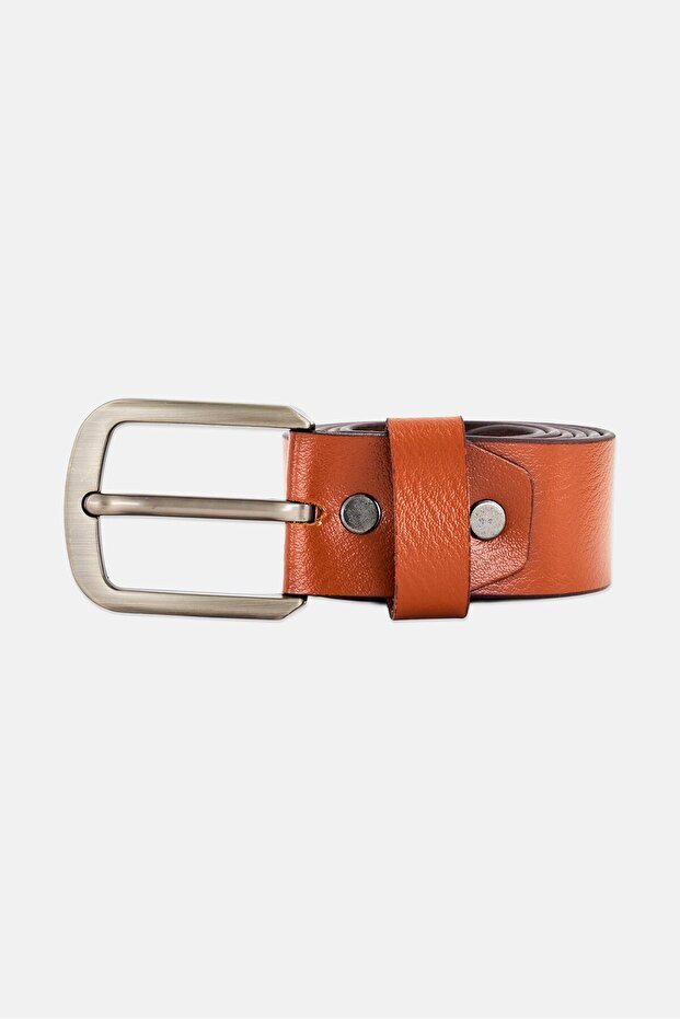 Men Genuine Leather Semi Formal Pin Buckle Belt, Brown